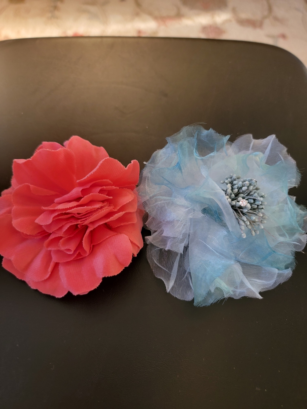 Kids Floral Hair Clips - Coral Pink and Light Blue by